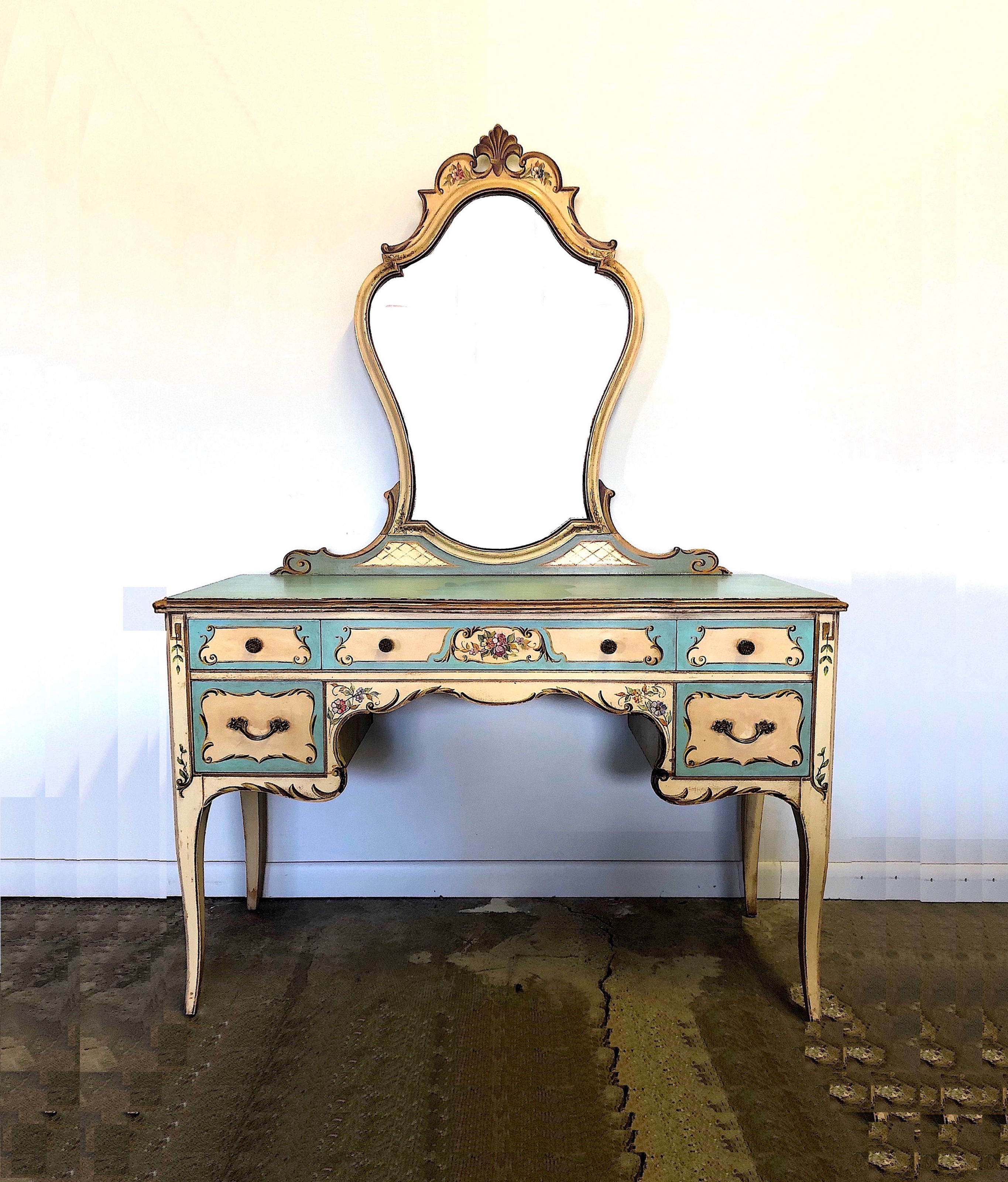 SOLD: Venetian Painted Vanity Dressing Table With Mirror