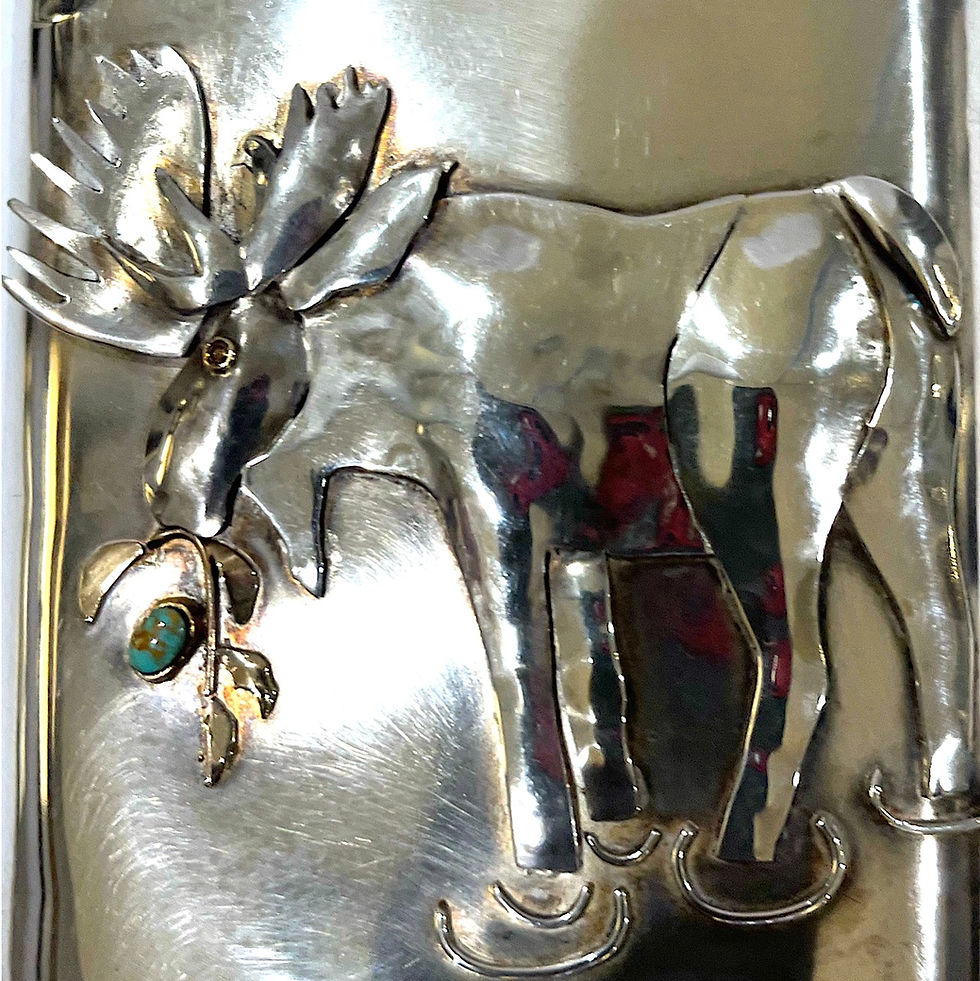 Thumbnail: Montana Moose Sterling Silver and Diamond Flask by Carol Helvey-Woolsey