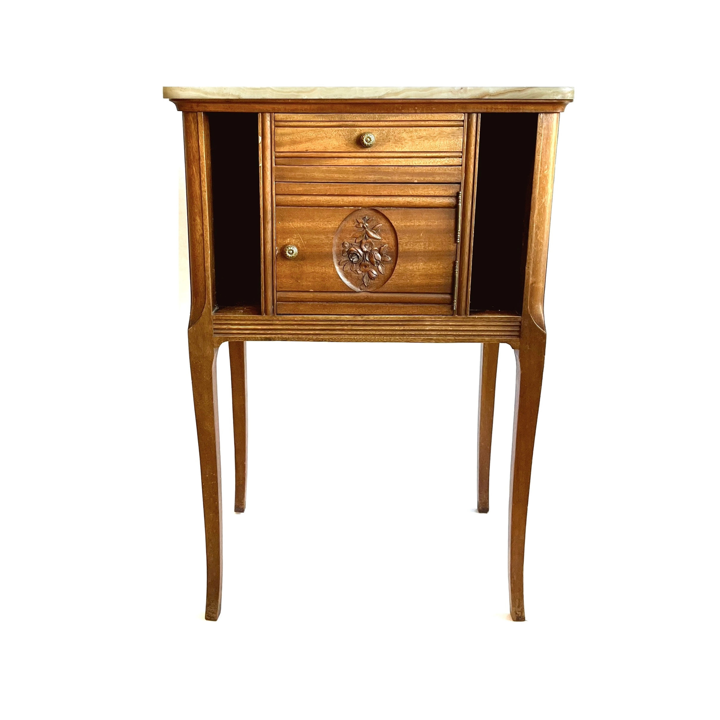 Early 20th Century French Mahogany Nightstand With Onyx Top