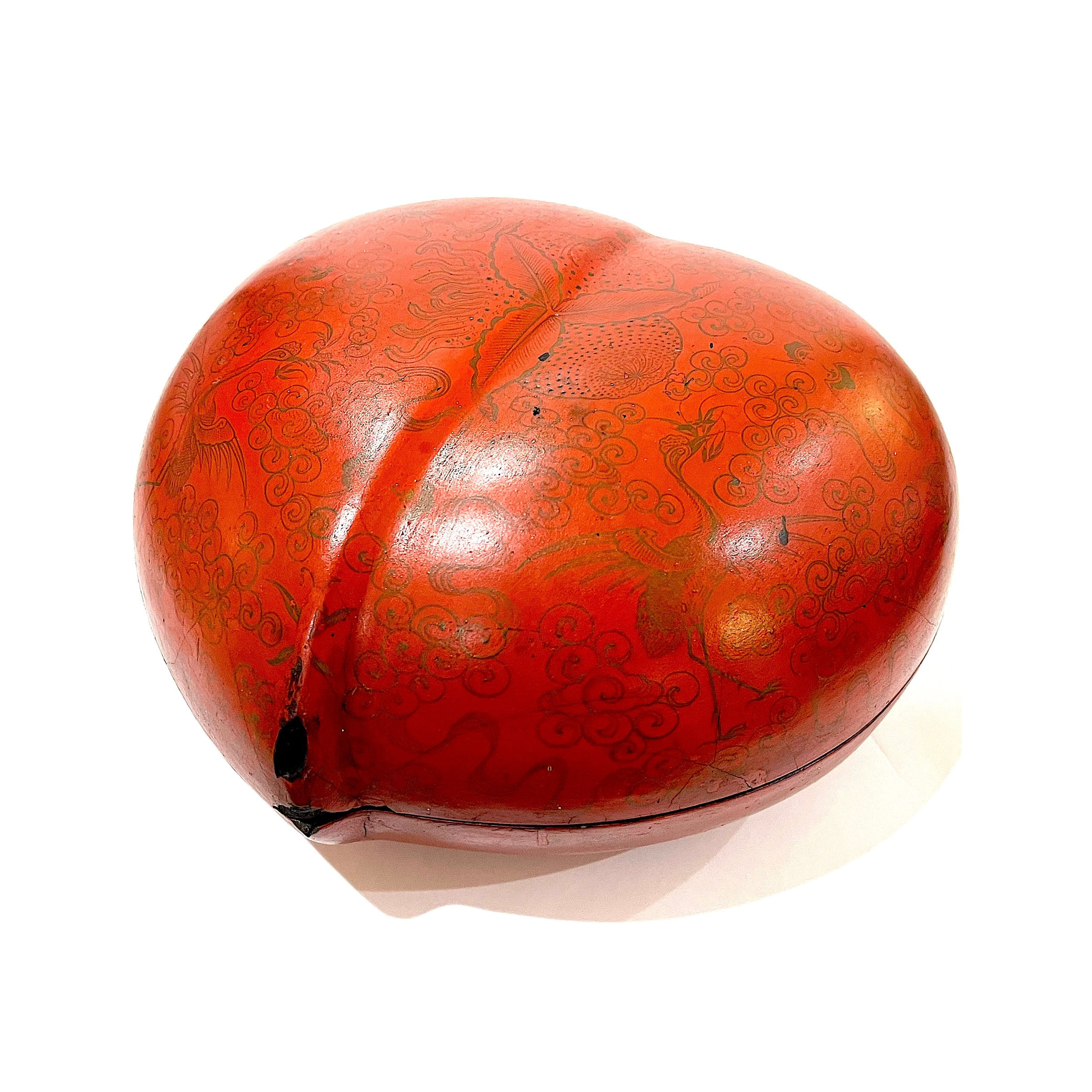 SOLD: 19th Century Chinese Qing Dynasty Lacquer Peach-Shaped Box