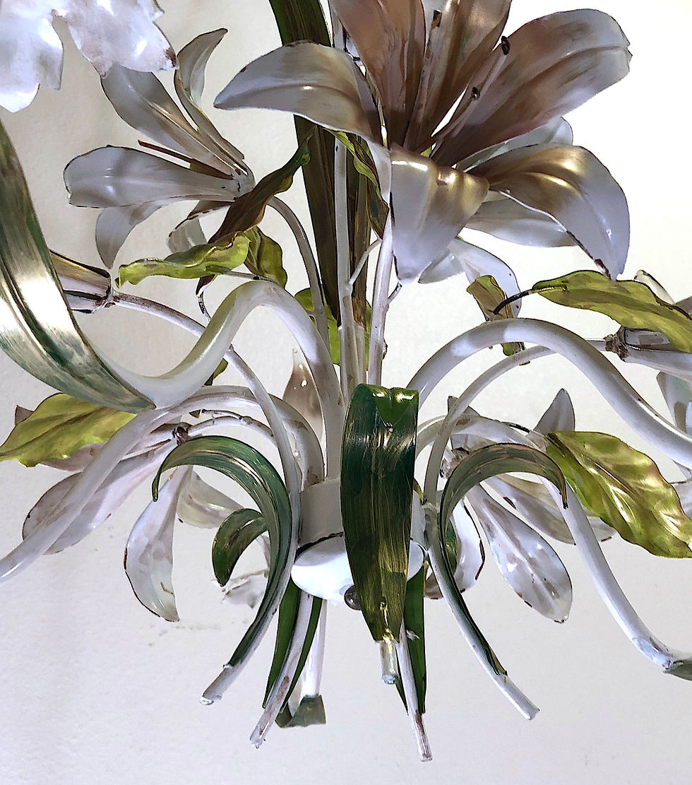 Thumbnail: SOLD: Vintage Mid-Century Tole Lily Chandelier