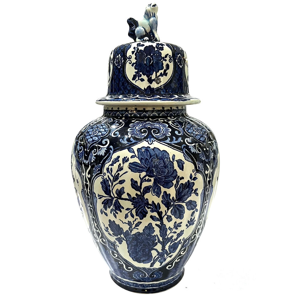 Thumbnail: 1960's Chinoiserie Delft Ginger Jar - Royal Sphinx Holland by Boch