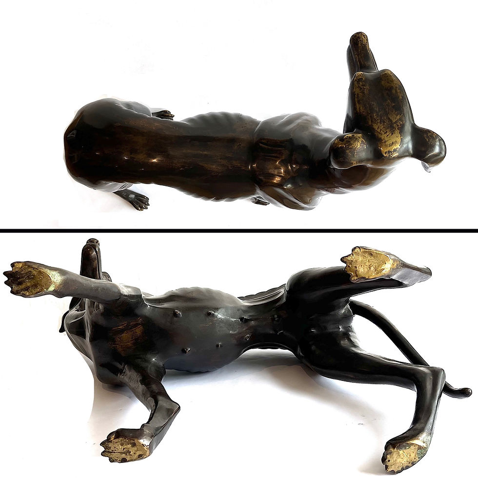 Thumbnail: Top/Bottom View Mid 20th Century Italian Bronze Whippet/Greyhound Statue Female - One of a Pair