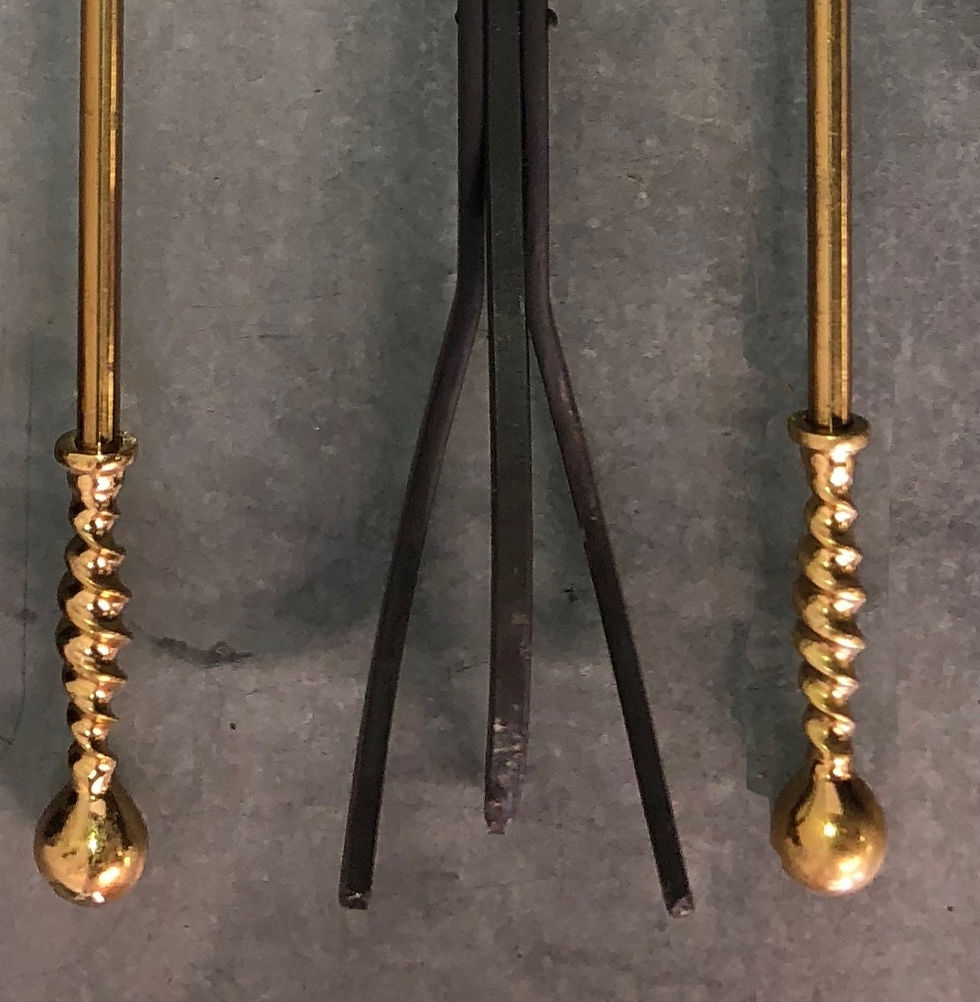 Thumbnail: SOLD: Solid Brass Barley Twist Fireplace Tools - Set of 5