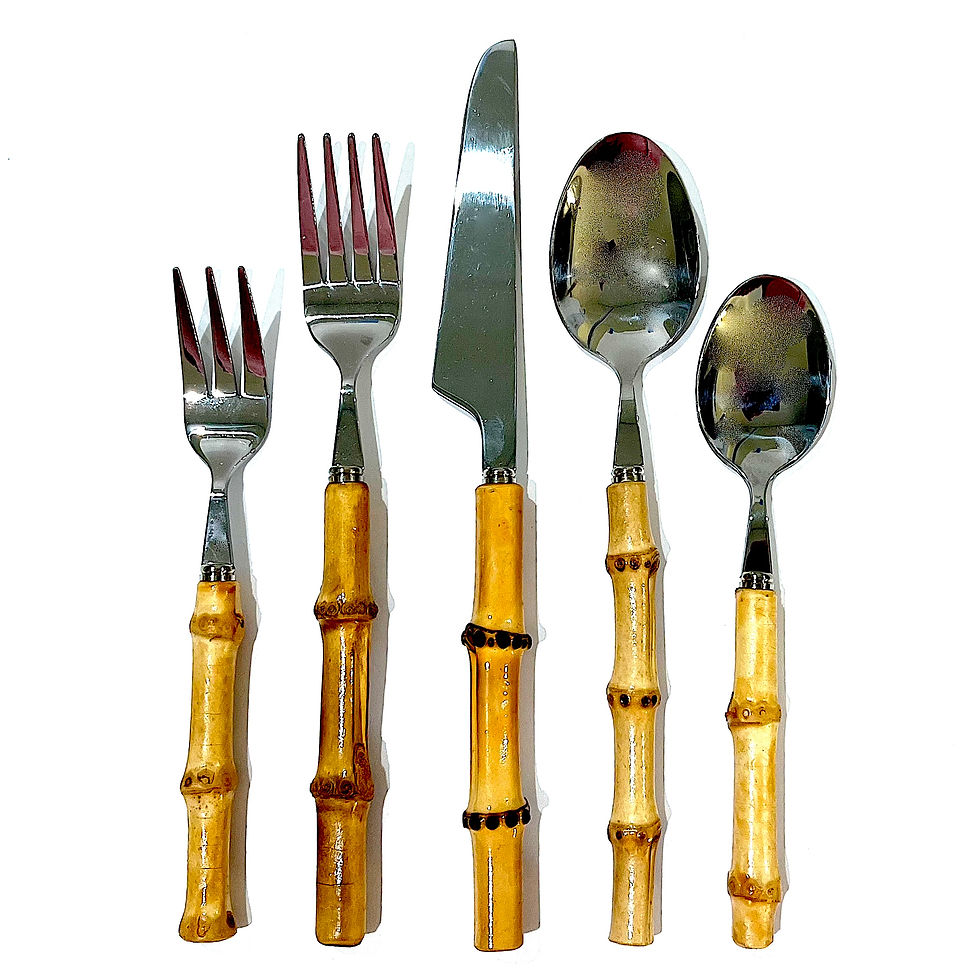 Thumbnail: Bamboo and Polished Stainless Steel Flatware - 20 Pieces - Four 5 Place Settings