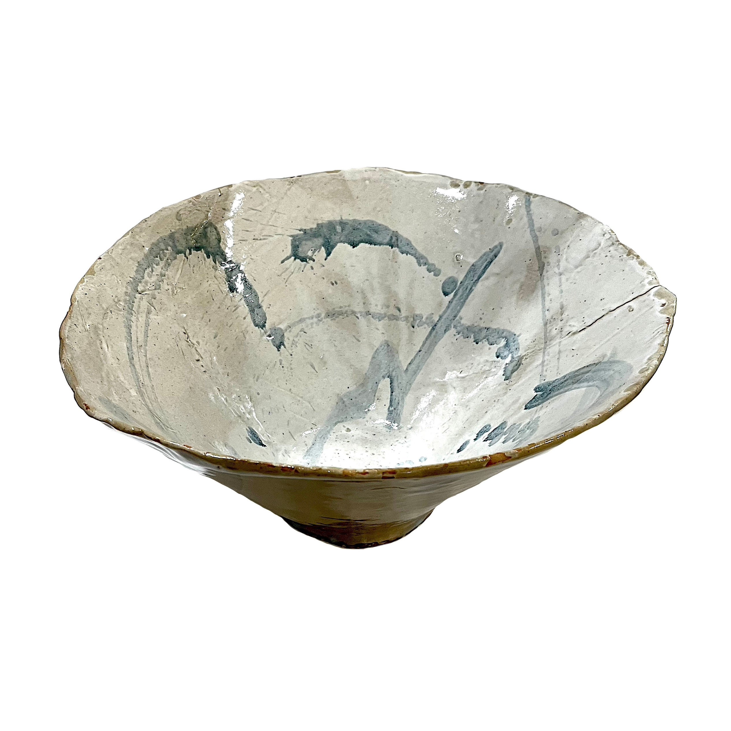 Monumental Brutalist Slab Studio Pottery Bowl With Abstract Decoration