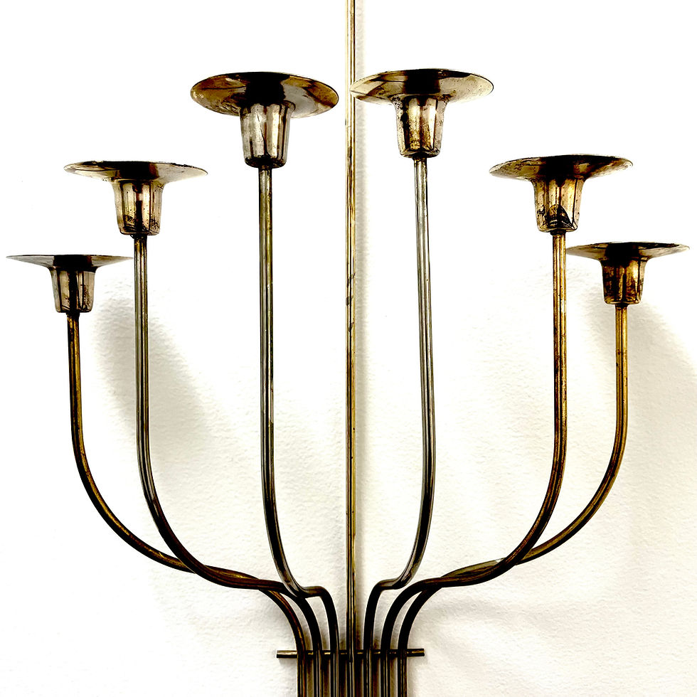 Thumbnail: MCM Silvered Brass Candle Sconces in the Style of Tommi Parzinger - PAIR