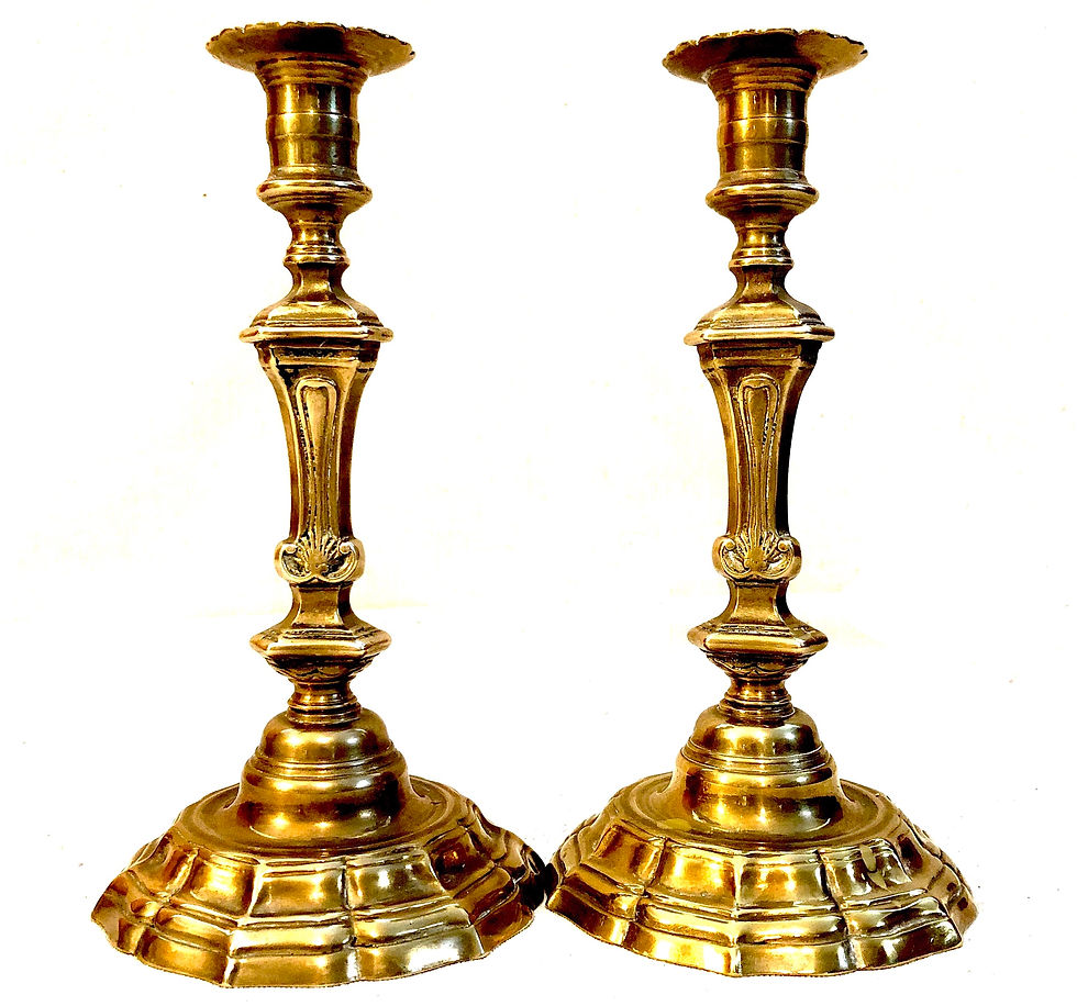 Thumbnail: SOLD Louis XV Brass Candlesticks - Antique Pair