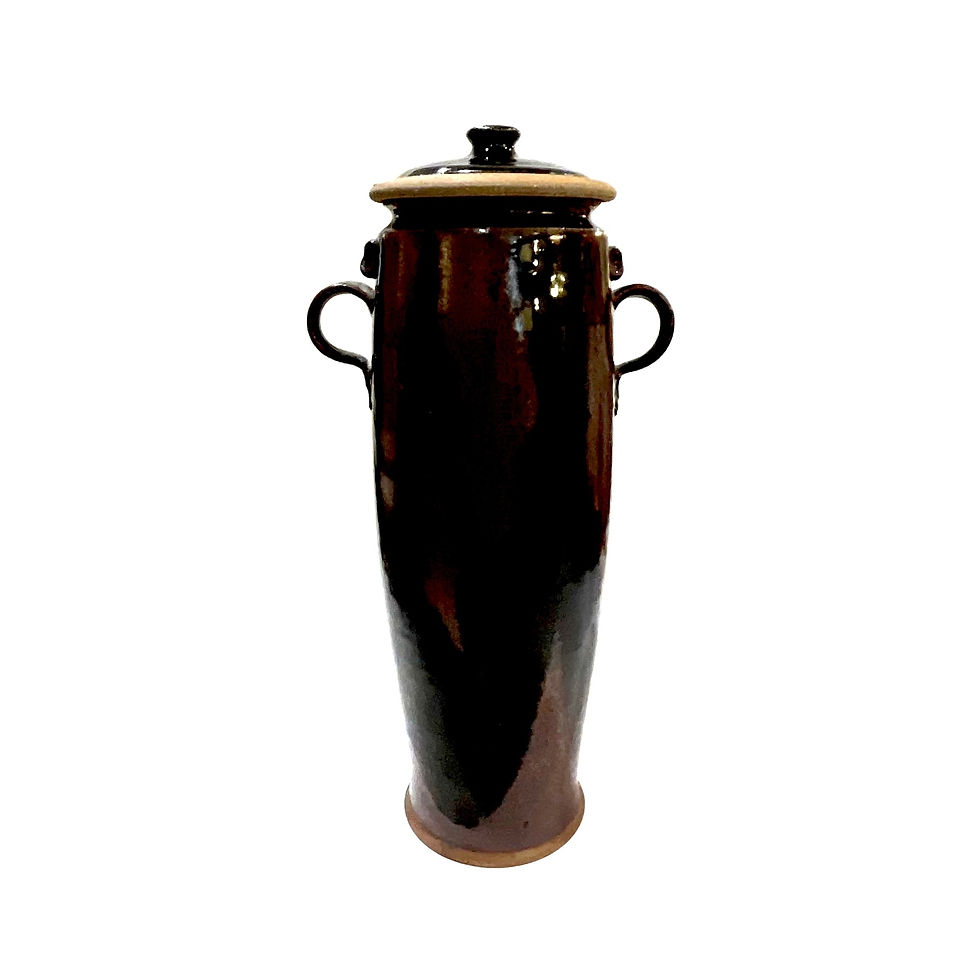 1970's Tall Hand-Crafted Stoneware Handled Jar With Lid by Ken Edwards - Montana