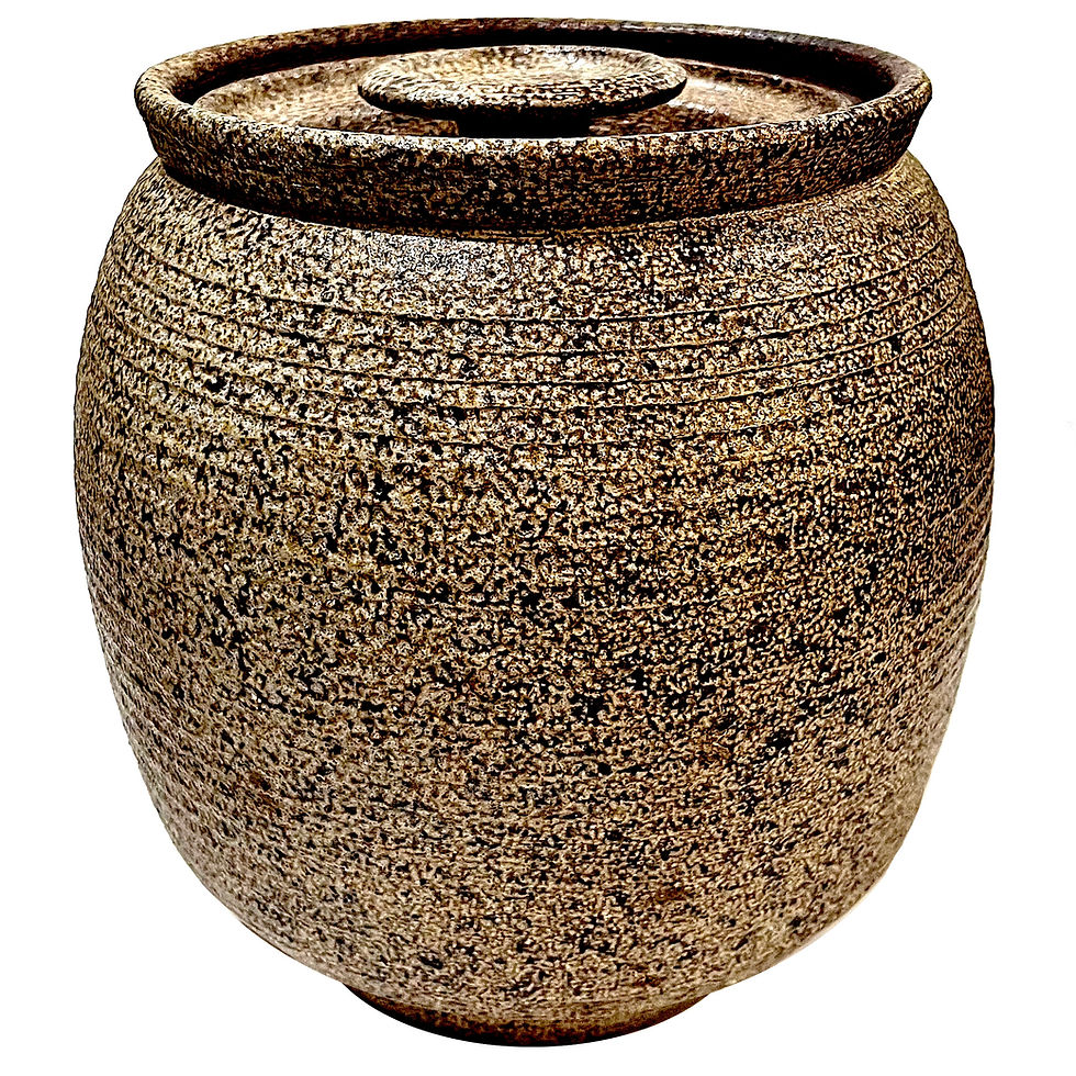 Thumbnail: 1970's Salt Glaze Ridged Stoneware Jar With Lid - Ken Edwards - Montana