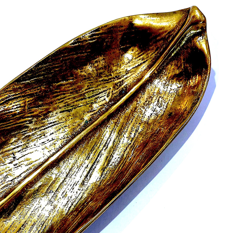 Thumbnail: SOLD: Vintage Solid Cast Brass Butterfly Bush Leaf Dish, 1948