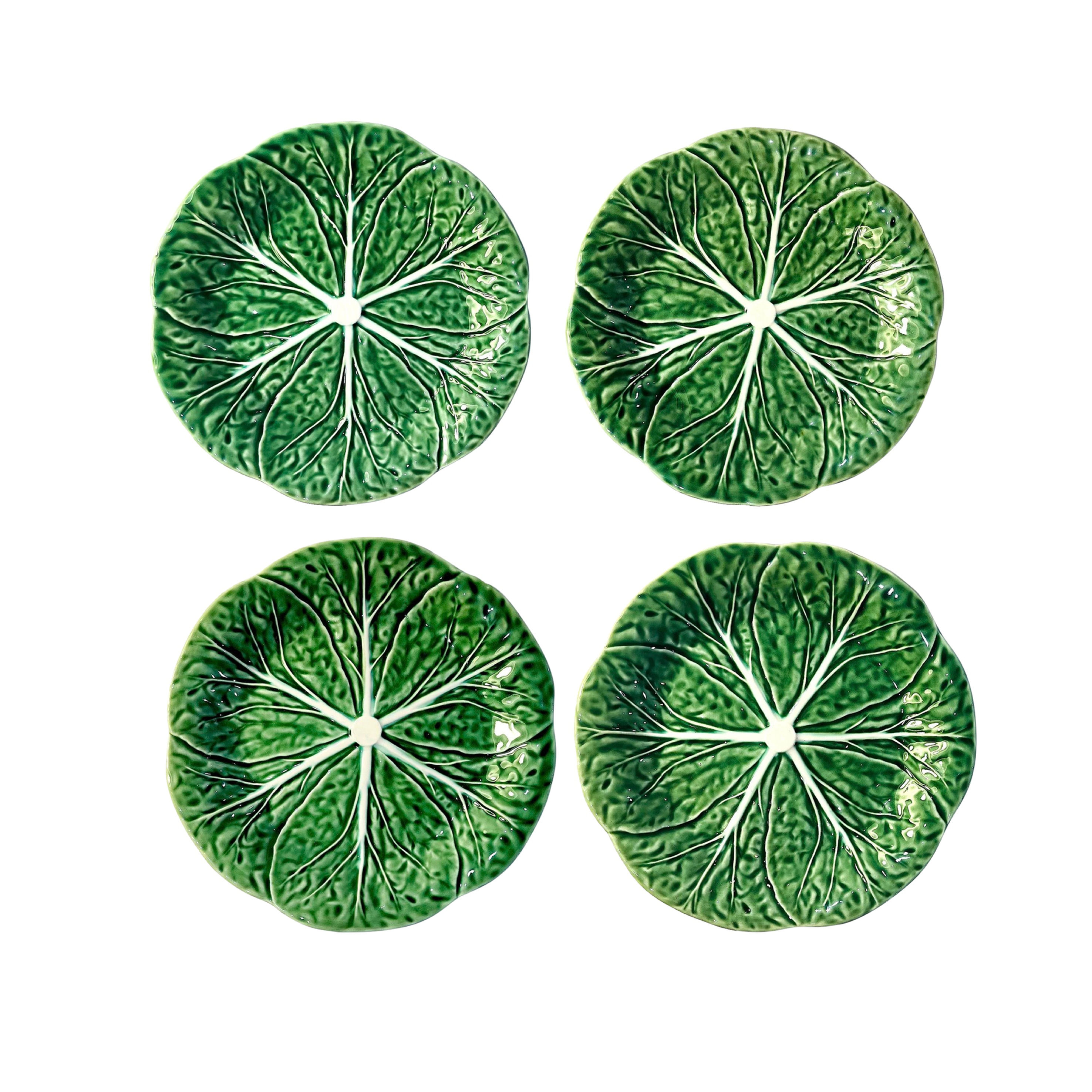1990's Bordallo Pinheiro Green Cabbage Ware Dessert Plate - Set Four