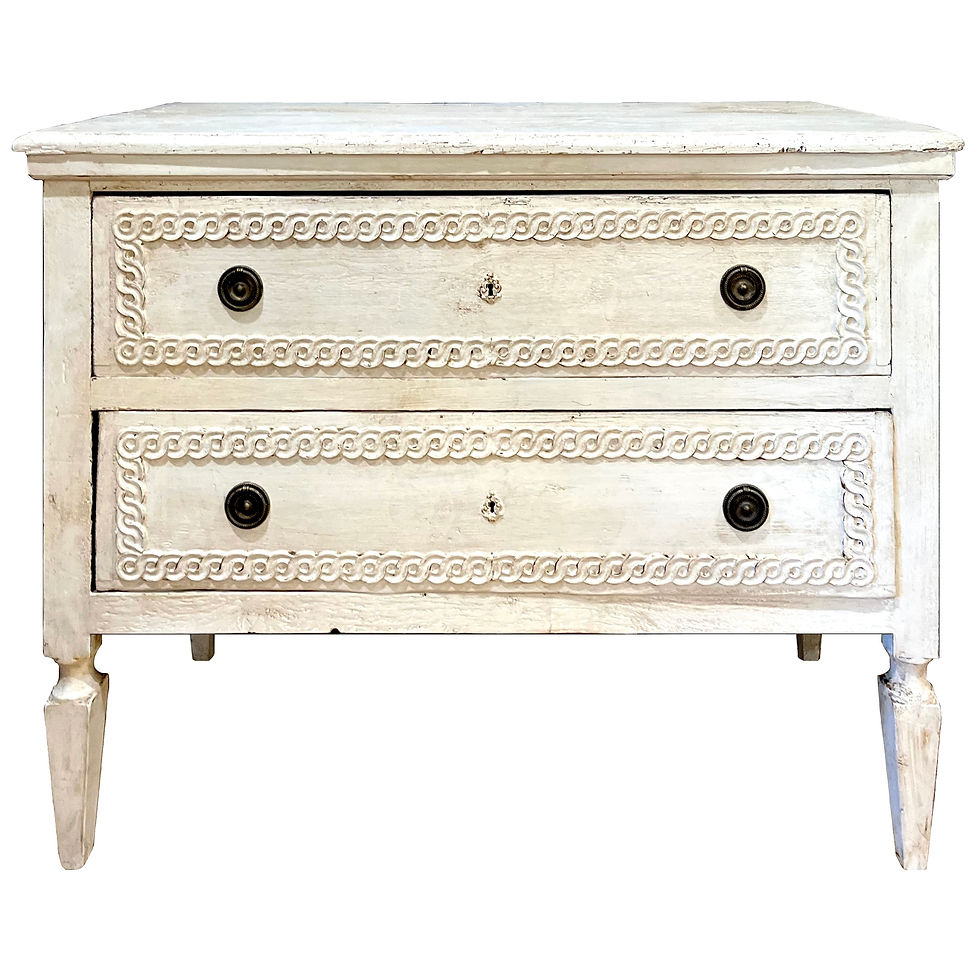 Rare Pair of 19th Century Carved Painted Gustavian Dresser Commodes