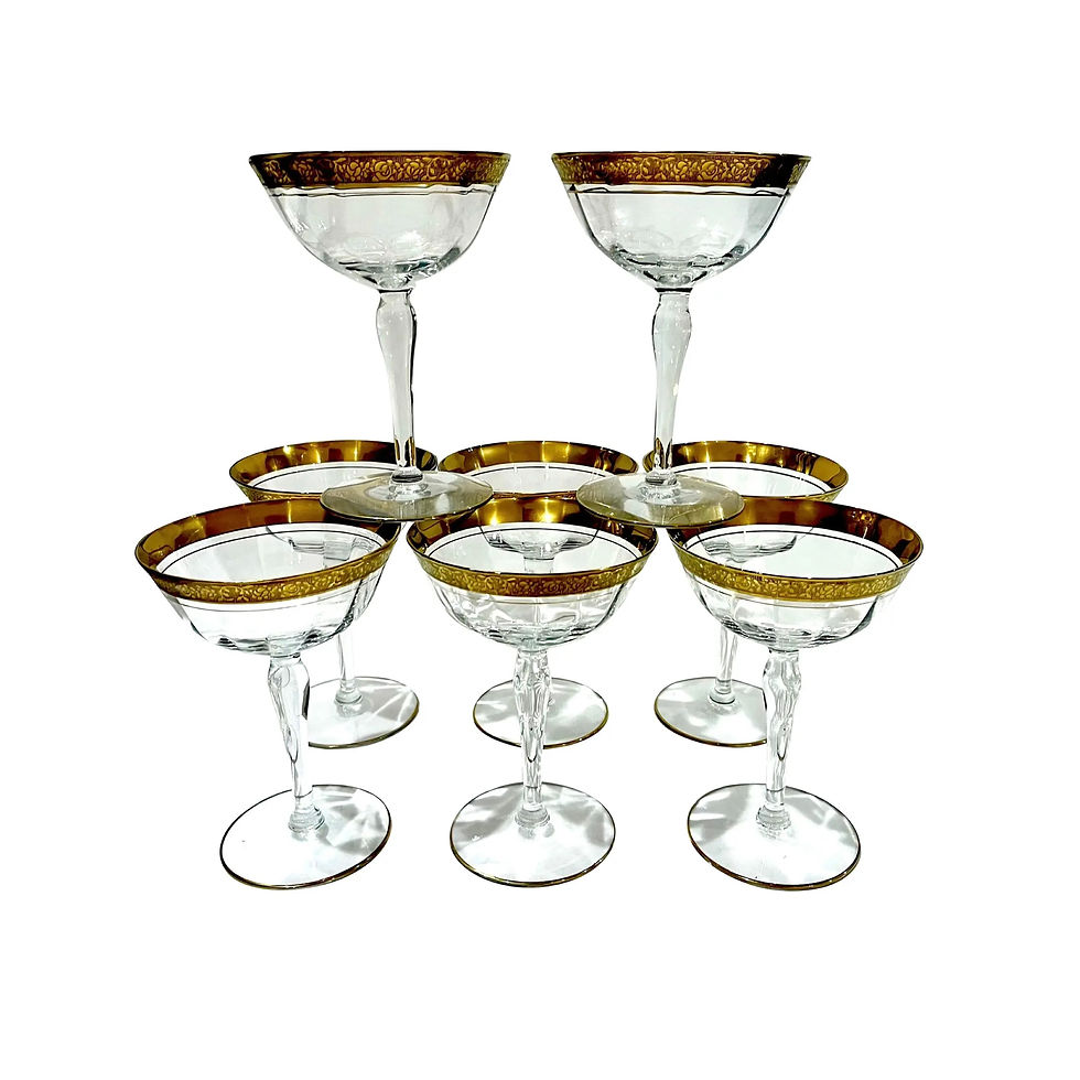 1920's Gold Encrusted Optic Crystal Martini Champagne Sherbert Coupes - Set of 8