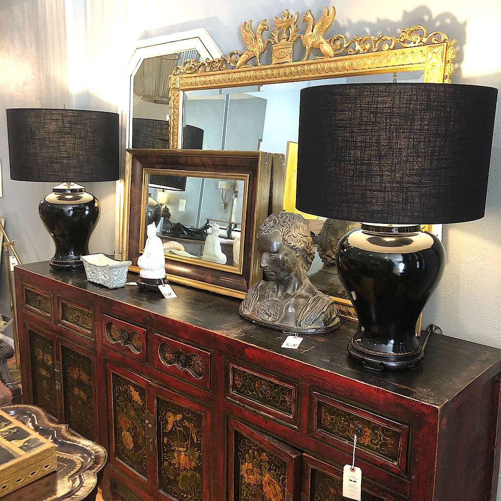 Thumbnail: SOLD: Chinese Black Mirror Glaze Ginger Jar Lamps - a Pair