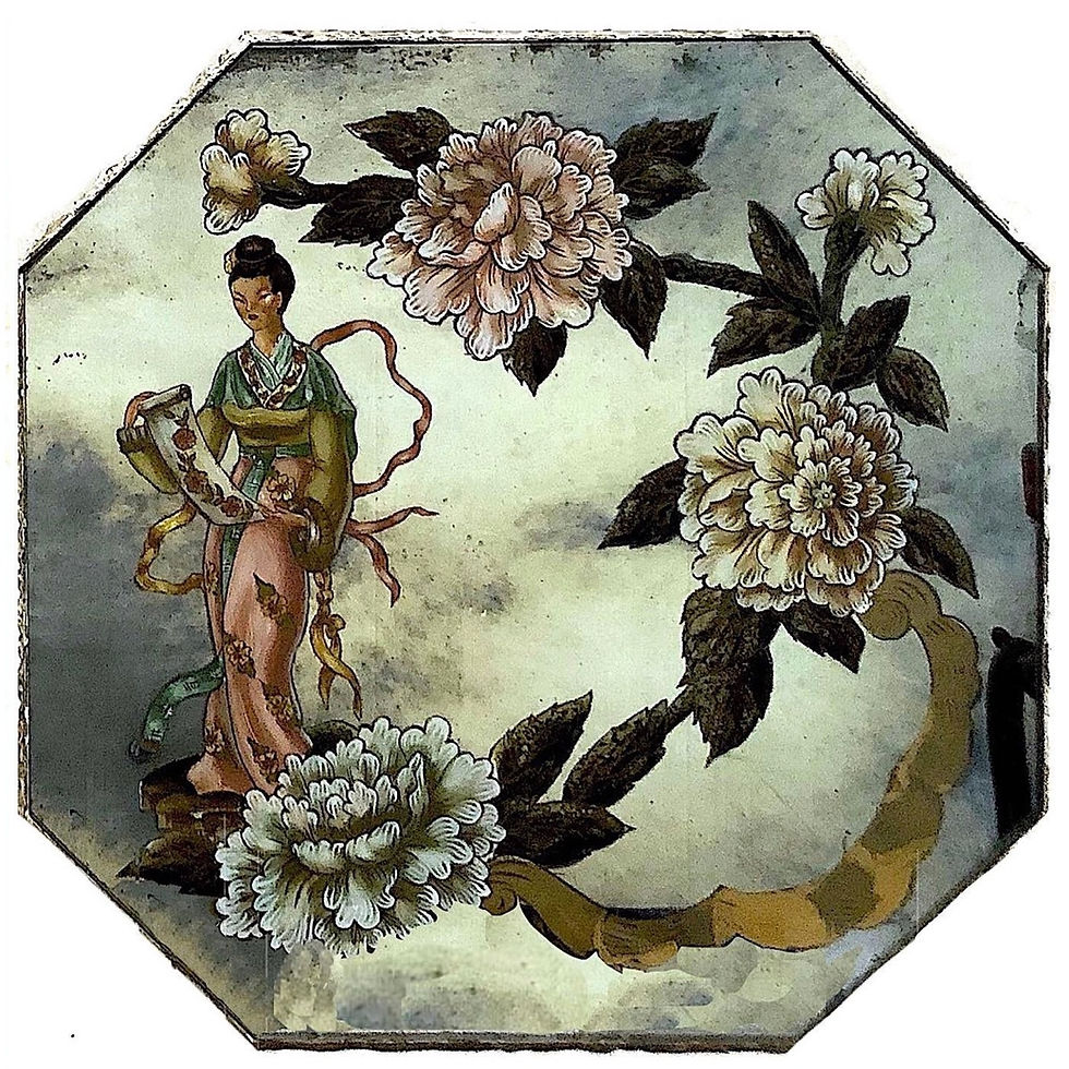 Thumbnail: .SOLD: Chinoiserie Reverse Painted Eglomise Cocktail Table Duo