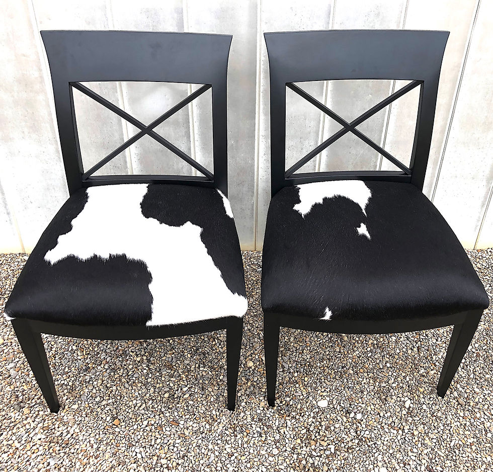 Thumbnail: SOLD: Baker Furniture Archetype Dining Chairs with Cowhide Upholstery - Set of 4