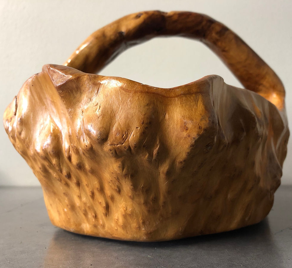 Thumbnail: SOLD: Vintage Chinese Carved Burl Bowl With Handle