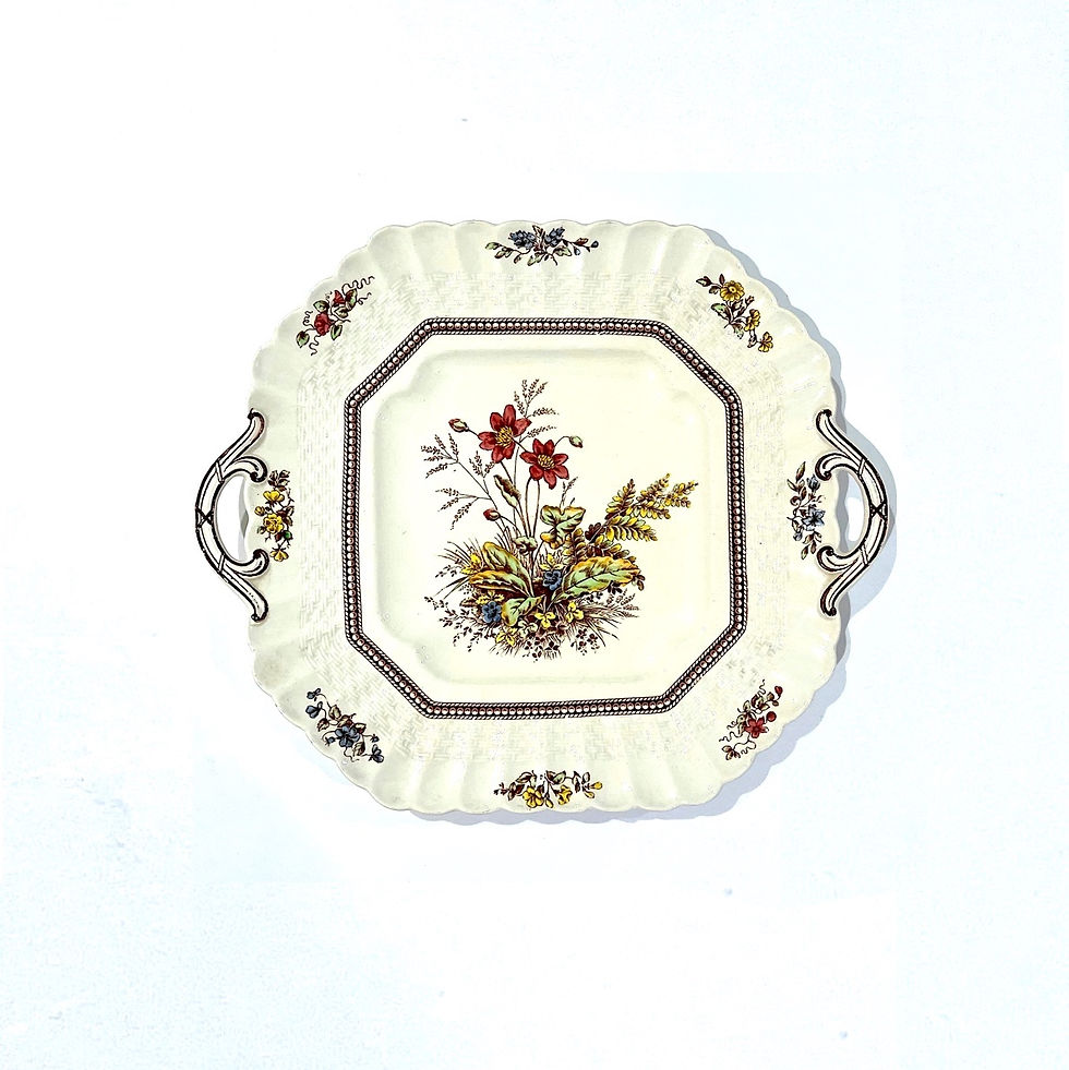 SOLD: Botanical "Rosalie" Copeland Spode Square  "Cake" Plate - Handles