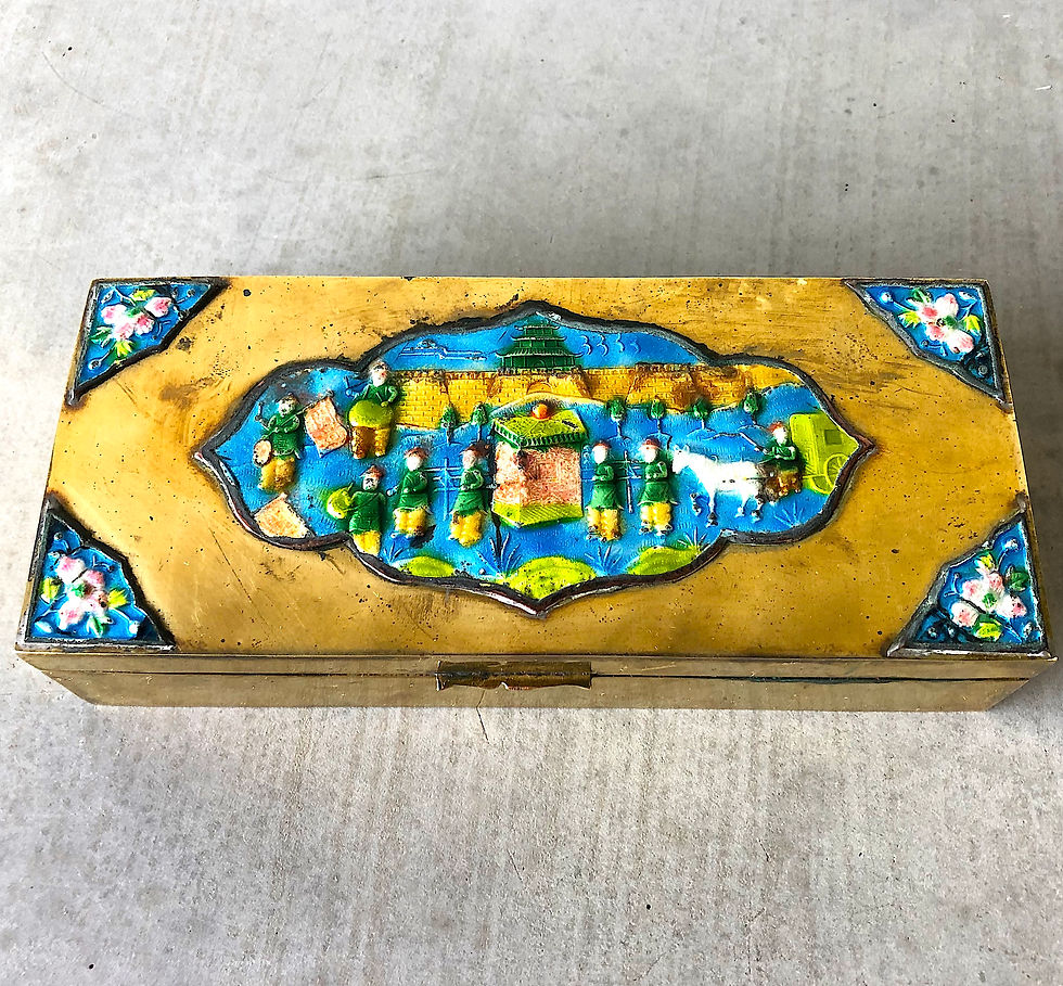 Thumbnail: SOLD: Vintage Chinese Brass Enamel Cigarette Box
