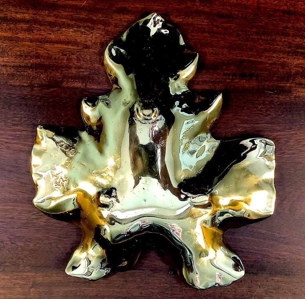 Thumbnail: SOLD: Mid-Century Fig Leaf Dish - Hand Cast Solid Brass