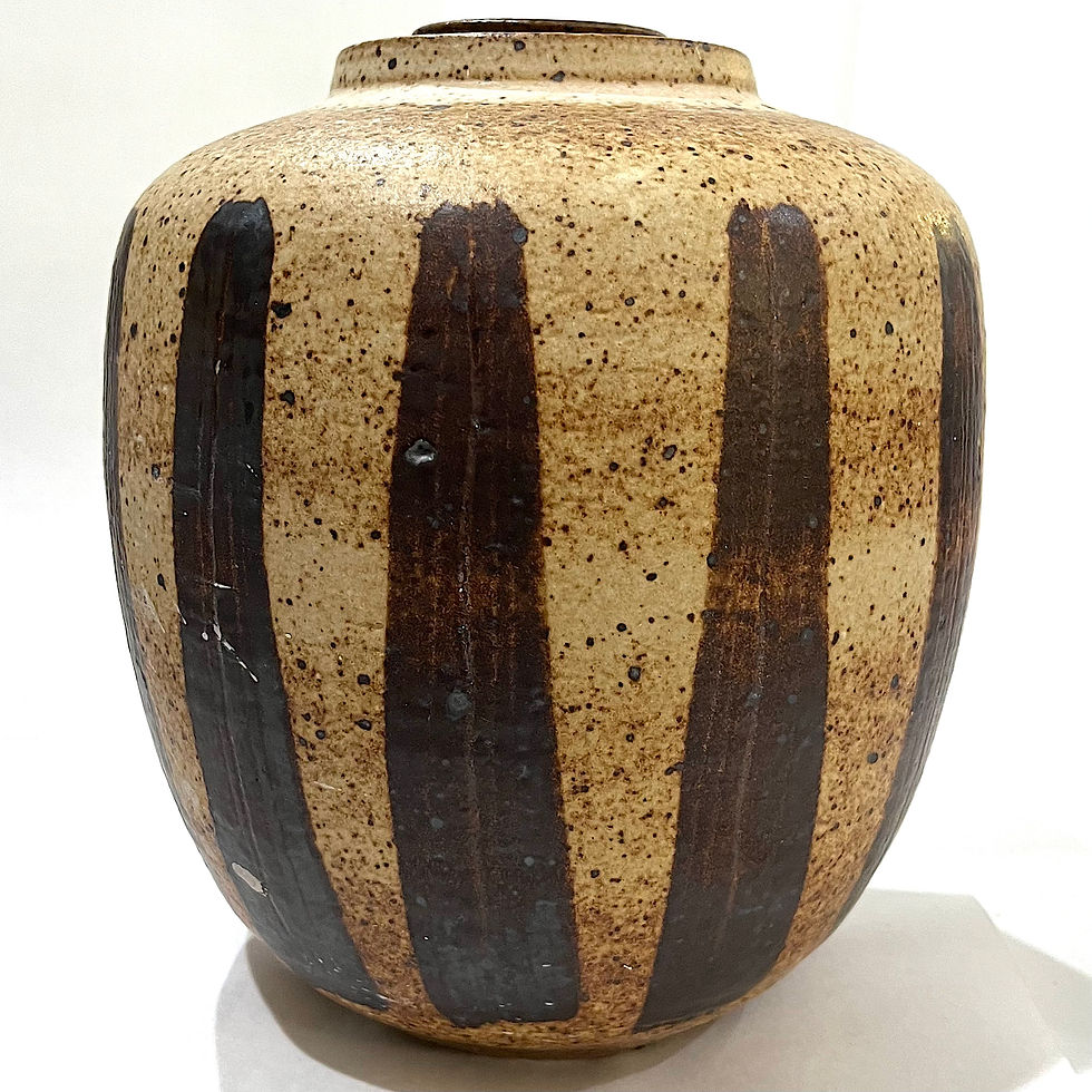 Thumbnail: 1970's Striped Stoneware Covered Storage Jar - Ken Edwards - Montana