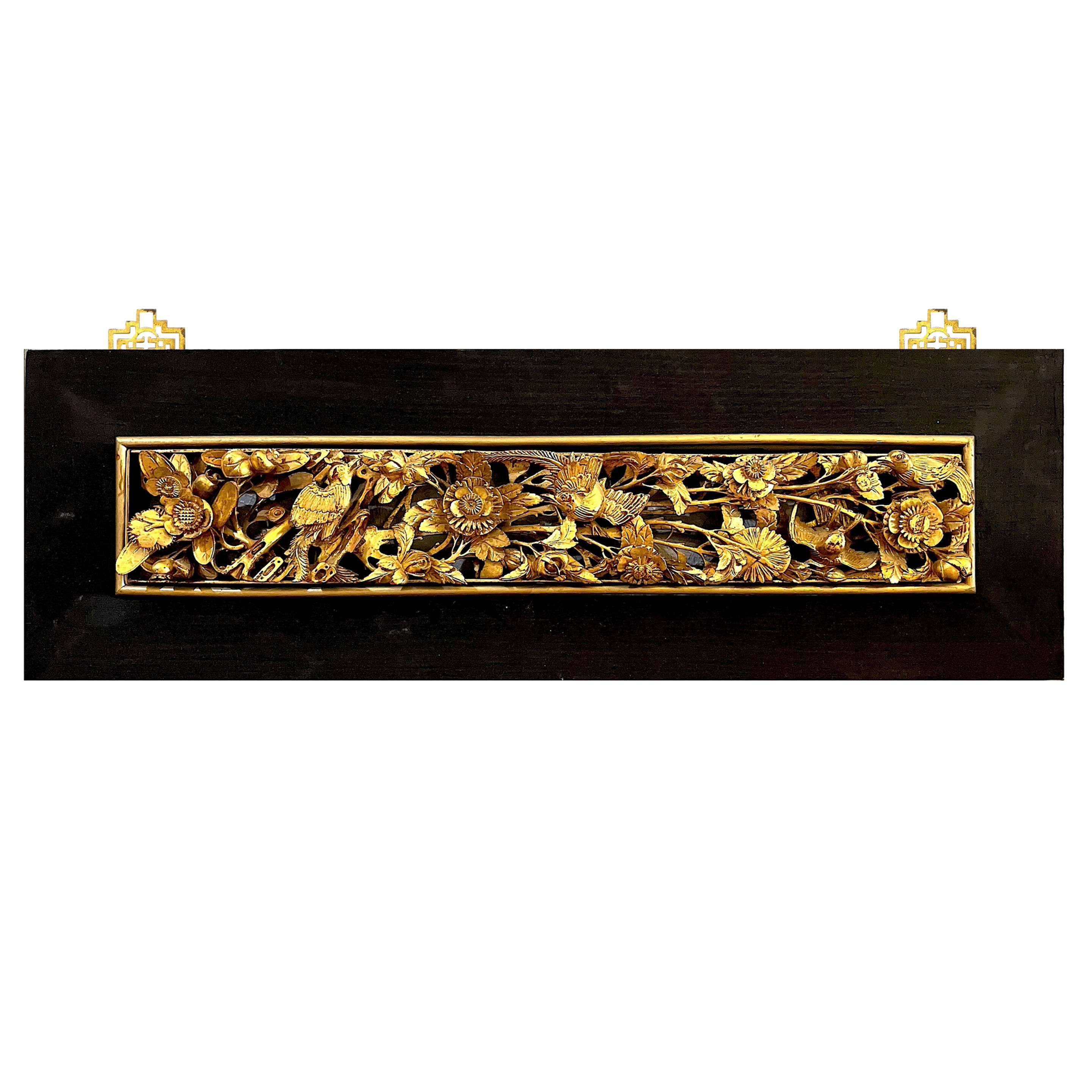 Antique Chinese Gilt Wood Carving of Birds and Flowers
