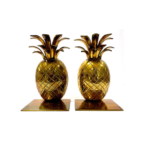 SOLD Mid 20th Century Brass Pineapple Bookends Pair c+vhomemt