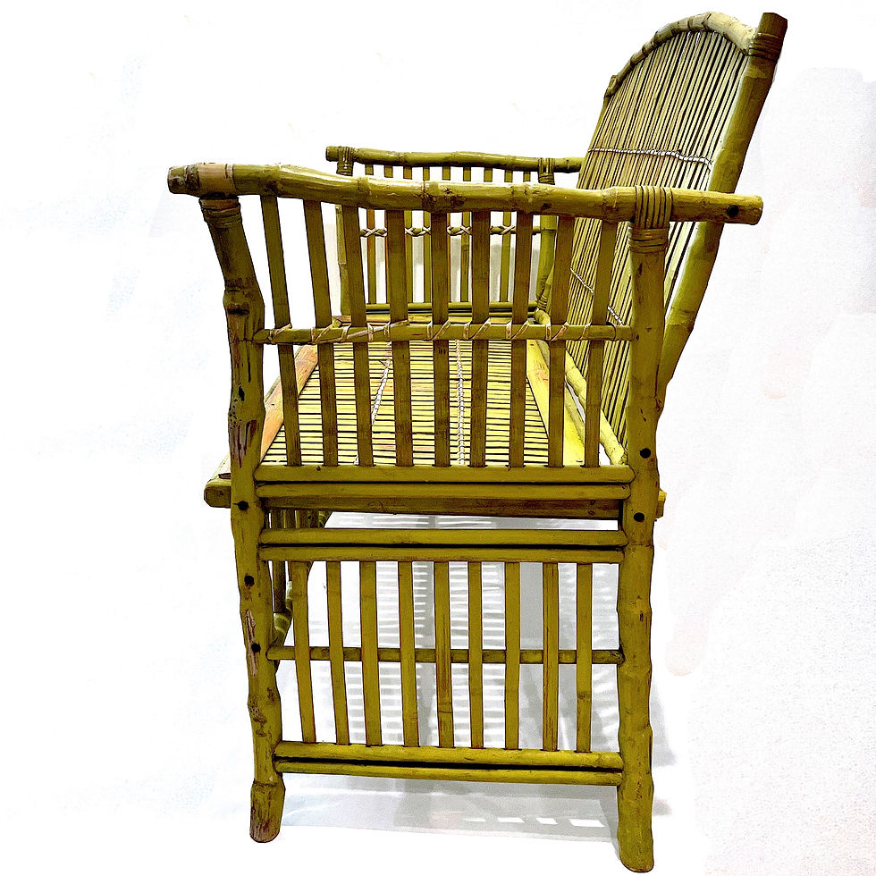 Thumbnail: SOLD: Vintage Citron Green Chinoiserie Split Bamboo Settee