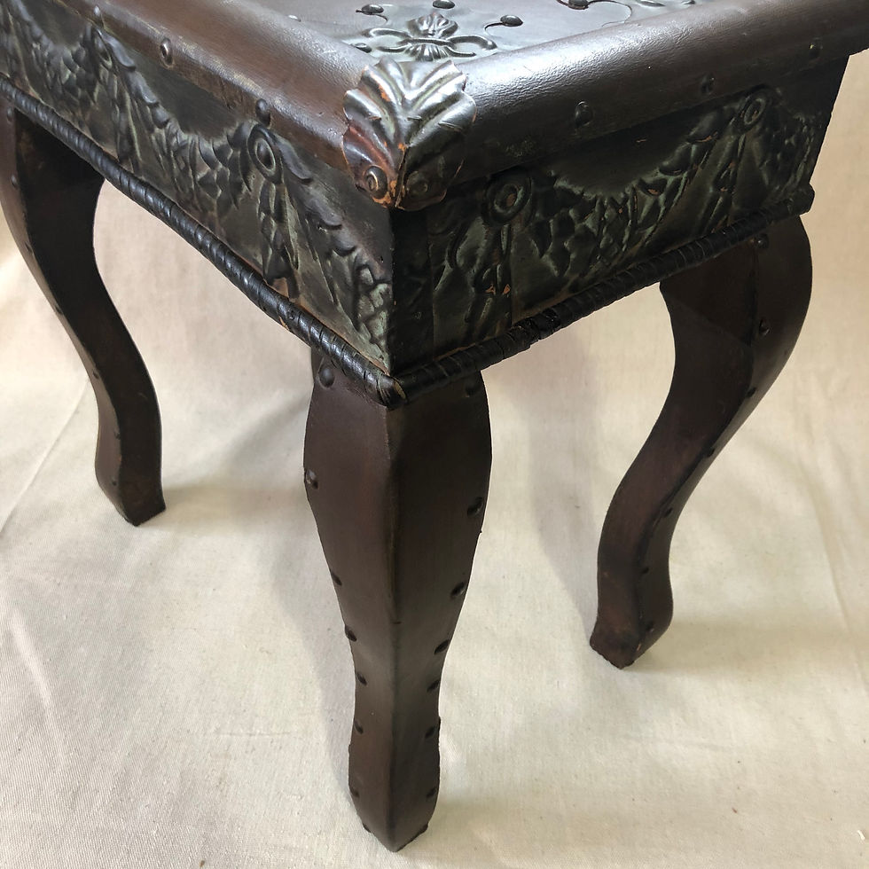 Thumbnail: SOLD: Castilian Leather and Embossed Metal Drink Table