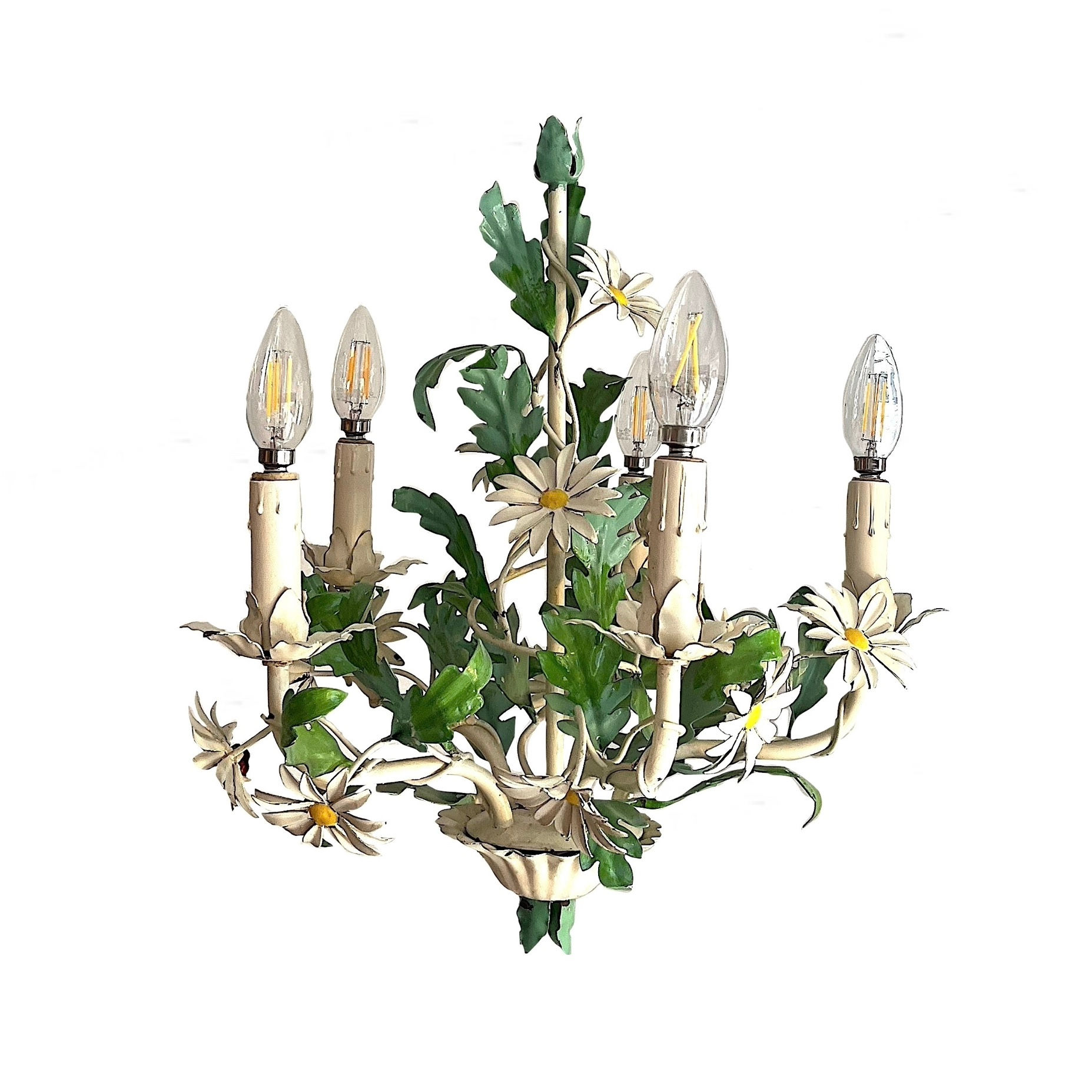 SOLD: Vintage Italian Tole Daisy Chandelier - 5 Arms