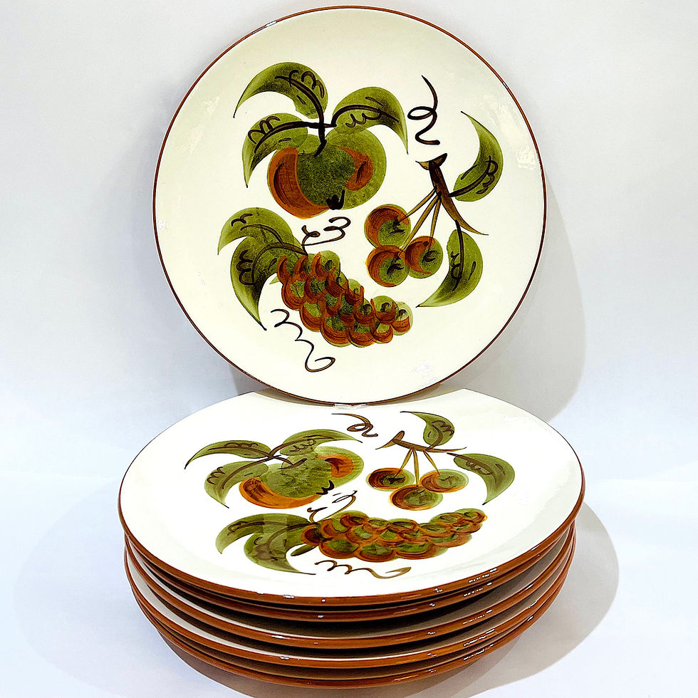 1960's Hand-Painted Red Ware Dinner Plates - Stangl Orchard Song- Set Six