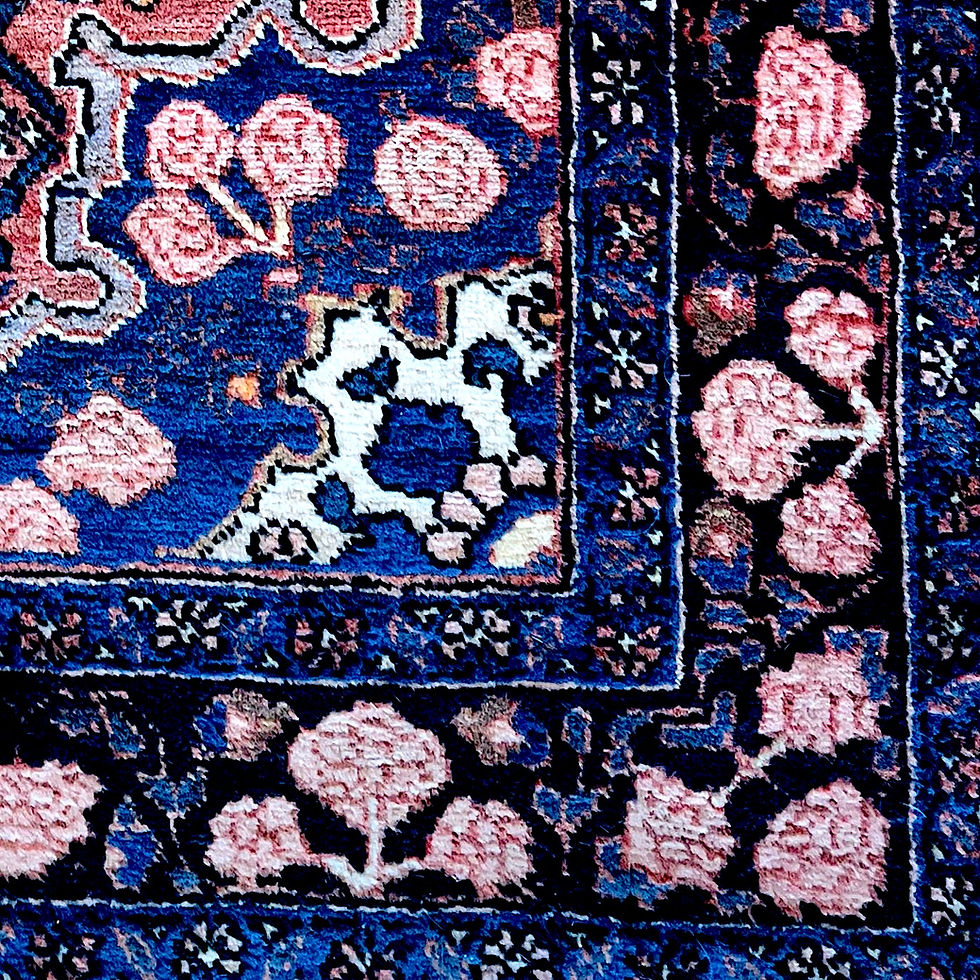 Thumbnail: Antique Persian Hamadan Blue/Pink Rug - 4'1" x 6'6"