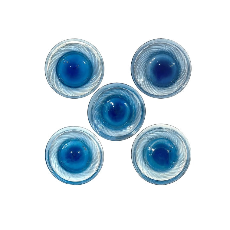 SOLD: MCM Blue Blown Glass Salad Plates by Avalos Guadalajara - Set of 5