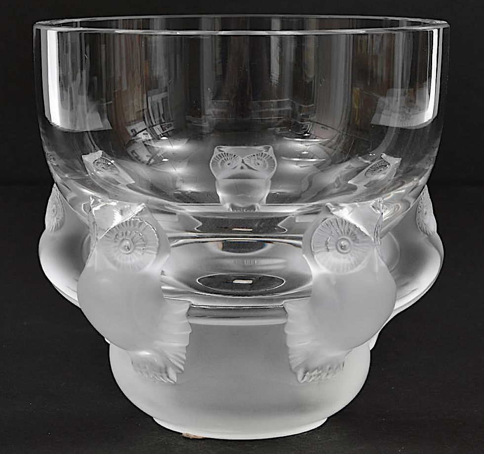 Thumbnail: SOLD: Lalique France Crystal "Hiboux" Vase - Retired