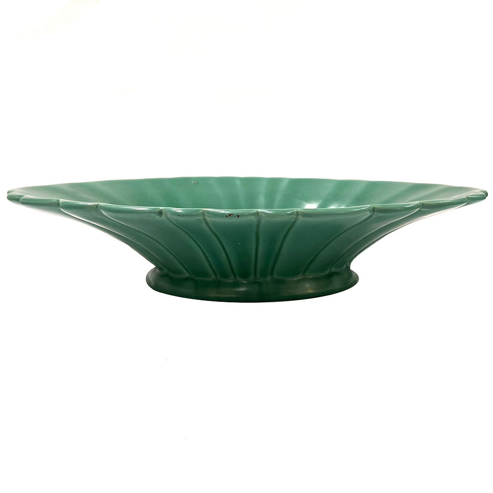 1930's Catalina Island Pottery Oval Scalloped Centerpiece Bowl in Descano Green