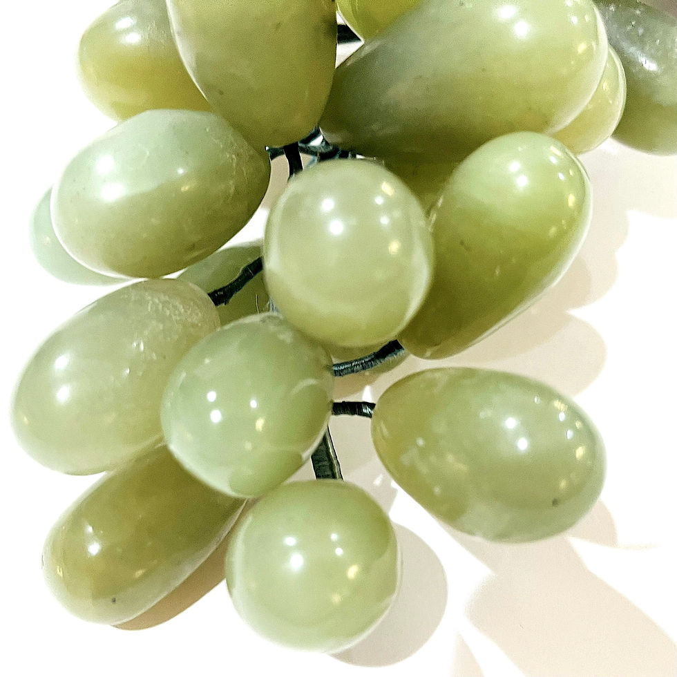 Thumbnail: Large Cluster of Chinese Vintage Carved Jade Grapes and Leaves