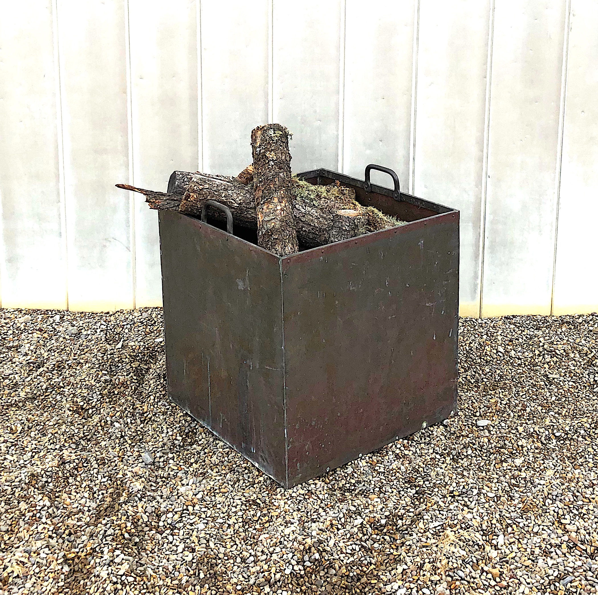SOLD: Industrial Copper Planter/Log Carrier