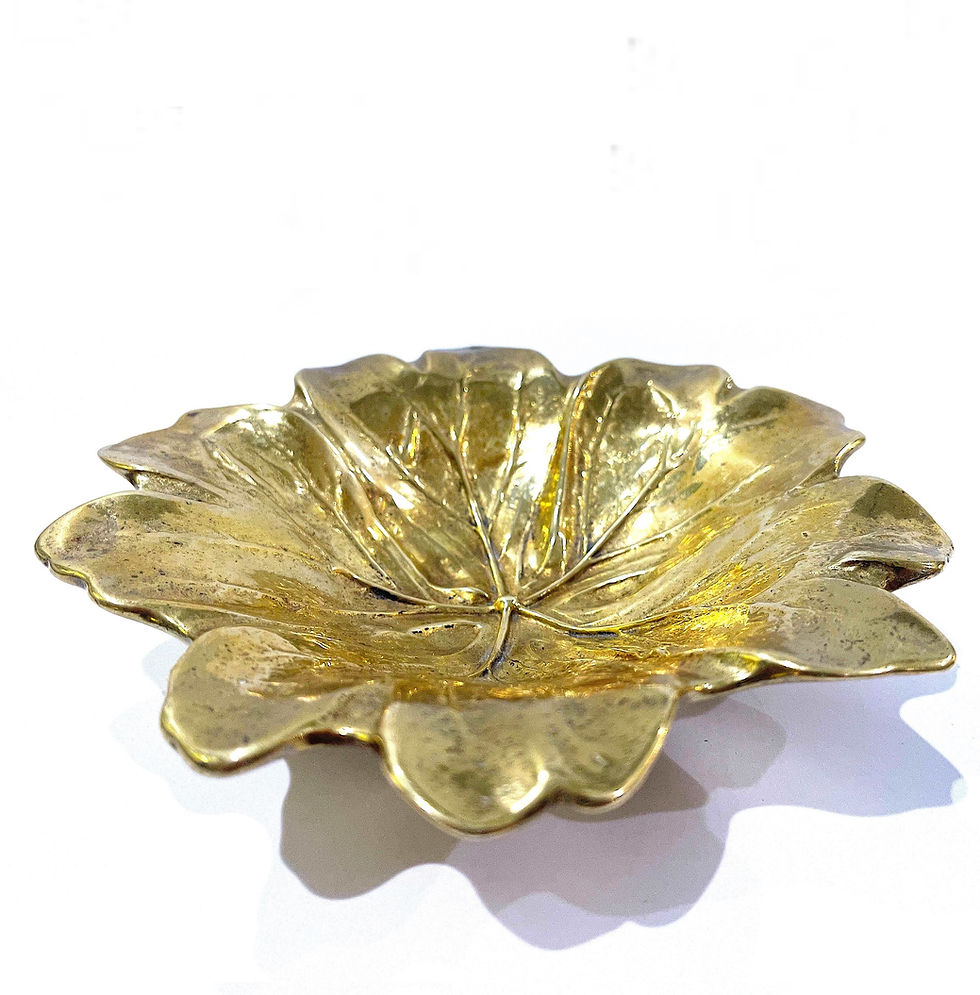 Thumbnail: SOLD: Hand -Cast Brass May Apple Leaf Dish - Virginia Metal Crafters 1948