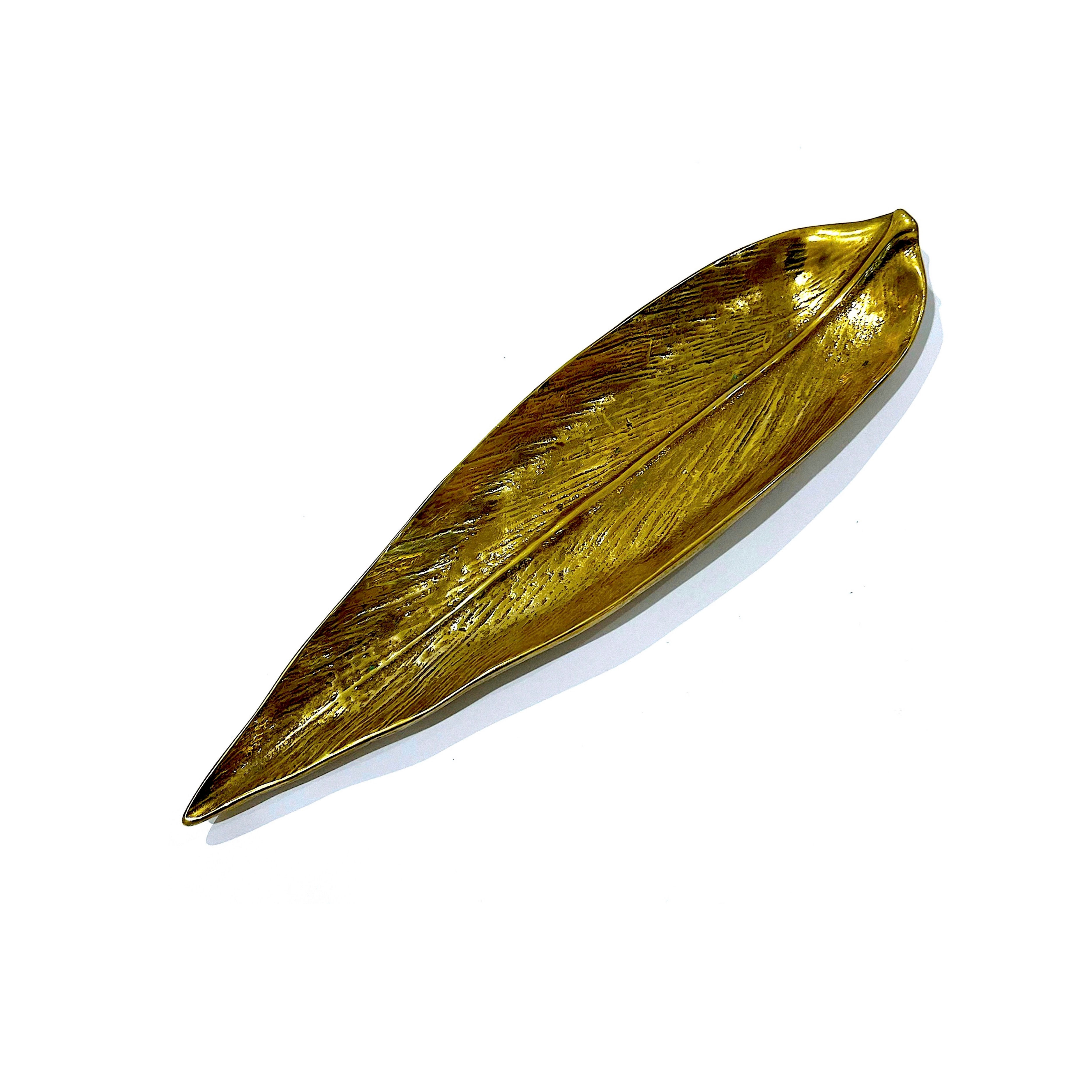 SOLD: Vintage Solid Cast Brass Butterfly Bush Leaf Dish, 1948