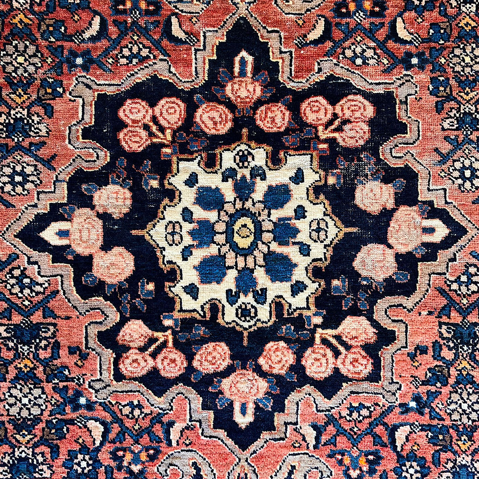 Thumbnail: Antique Persian Hamadan Blue/Pink Rug - 4'1" x 6'6"