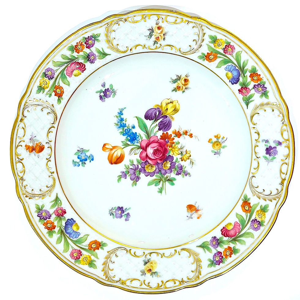 Thumbnail: 1940's Schumann Empress Dresden Flowers Service for Eight - Dinner Plate