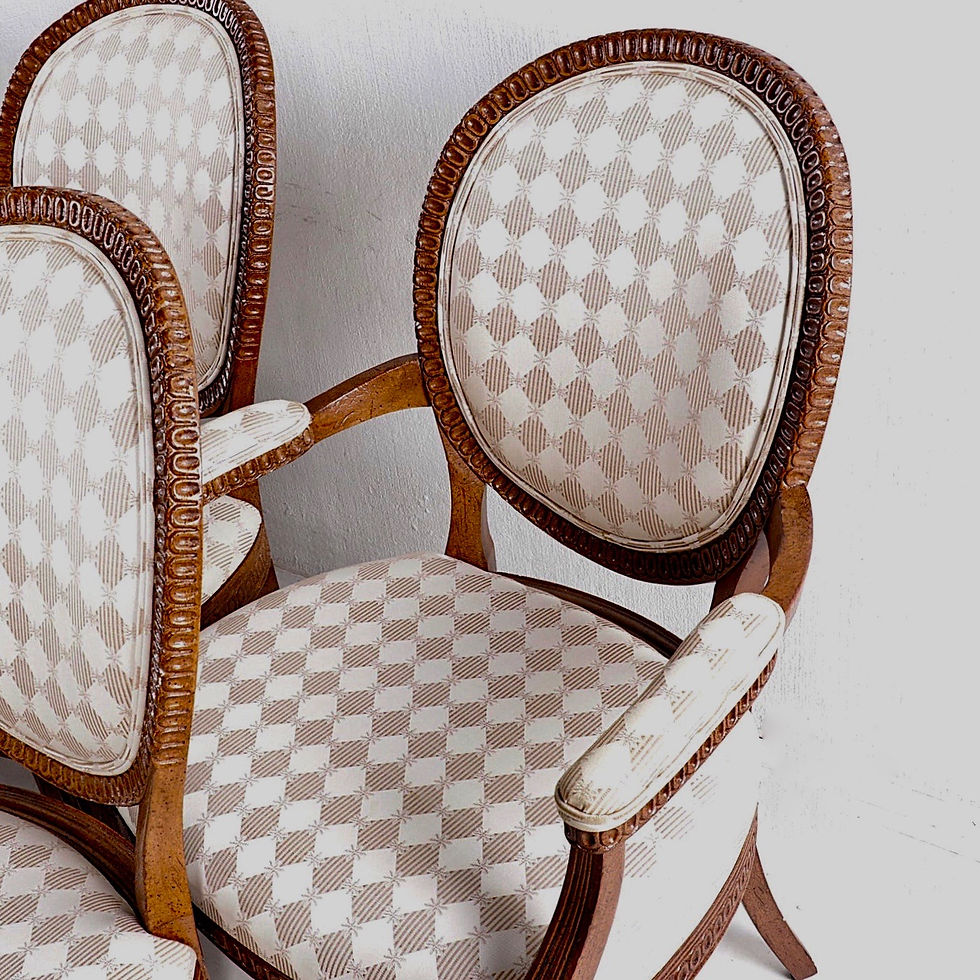 Thumbnail: SOLD: Louis XVI Chairs - Hand Carved Frames- Set of TEN