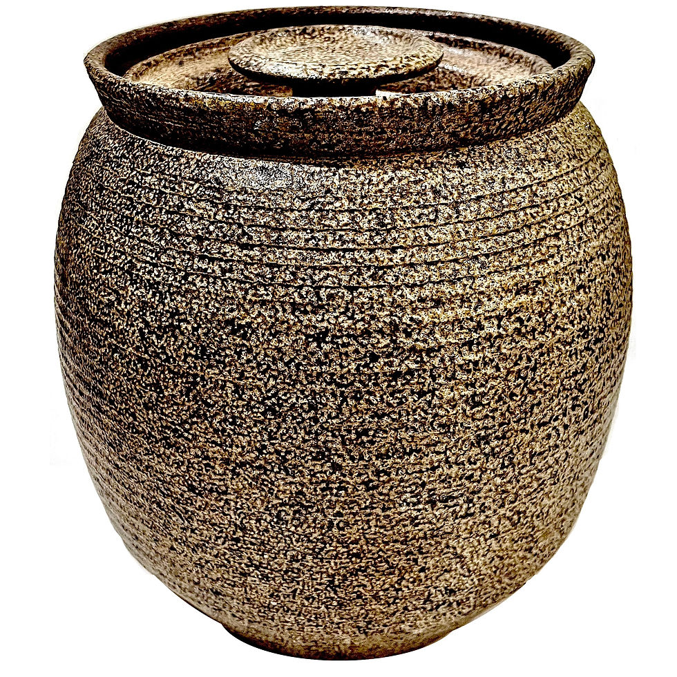 Thumbnail: 1970's Salt Glaze Ridged Stoneware Jar With Lid - Ken Edwards - Montana