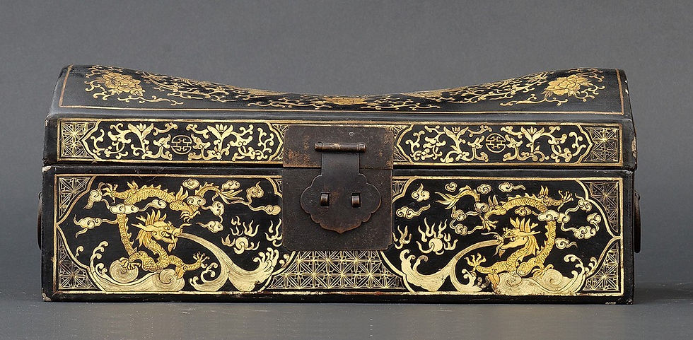 Thumbnail: SOLD: Qing Dynasty Gilt Inlaid Pillow Box