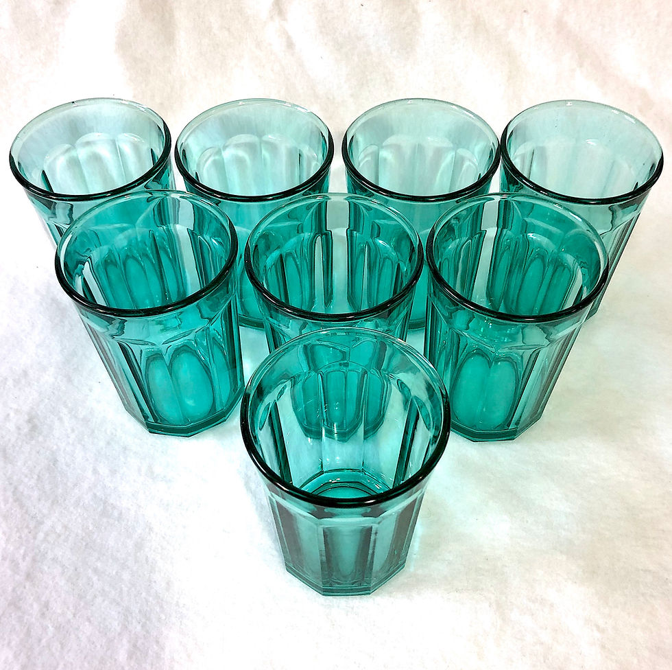 Thumbnail: SOLD: Luminarc French Turquoise Teal 10 Panel Tall Tumblers - Set of Eight