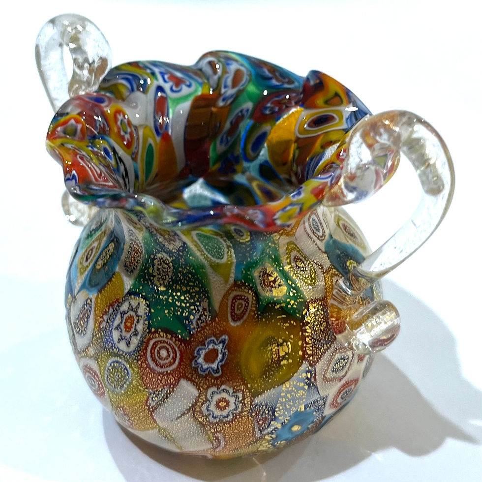 Thumbnail: 1960's Murano Glass Millefiori "Golden Quilt" Handled Bowl
