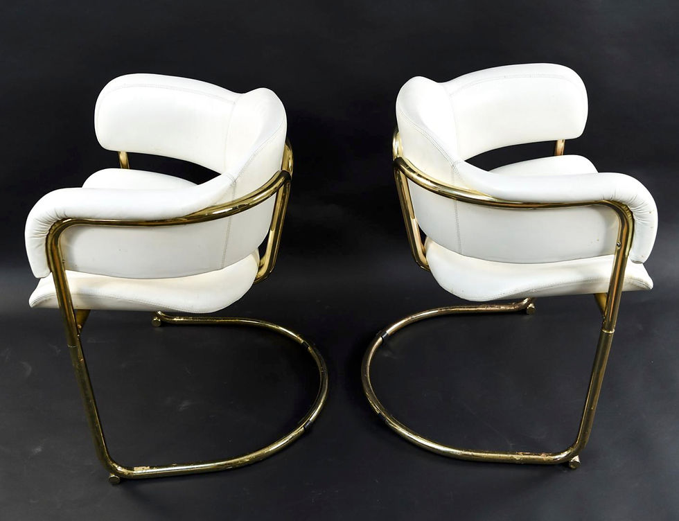 Thumbnail: SOLD: Mid-Century White Leather/Brass Club Chairs - PAIR