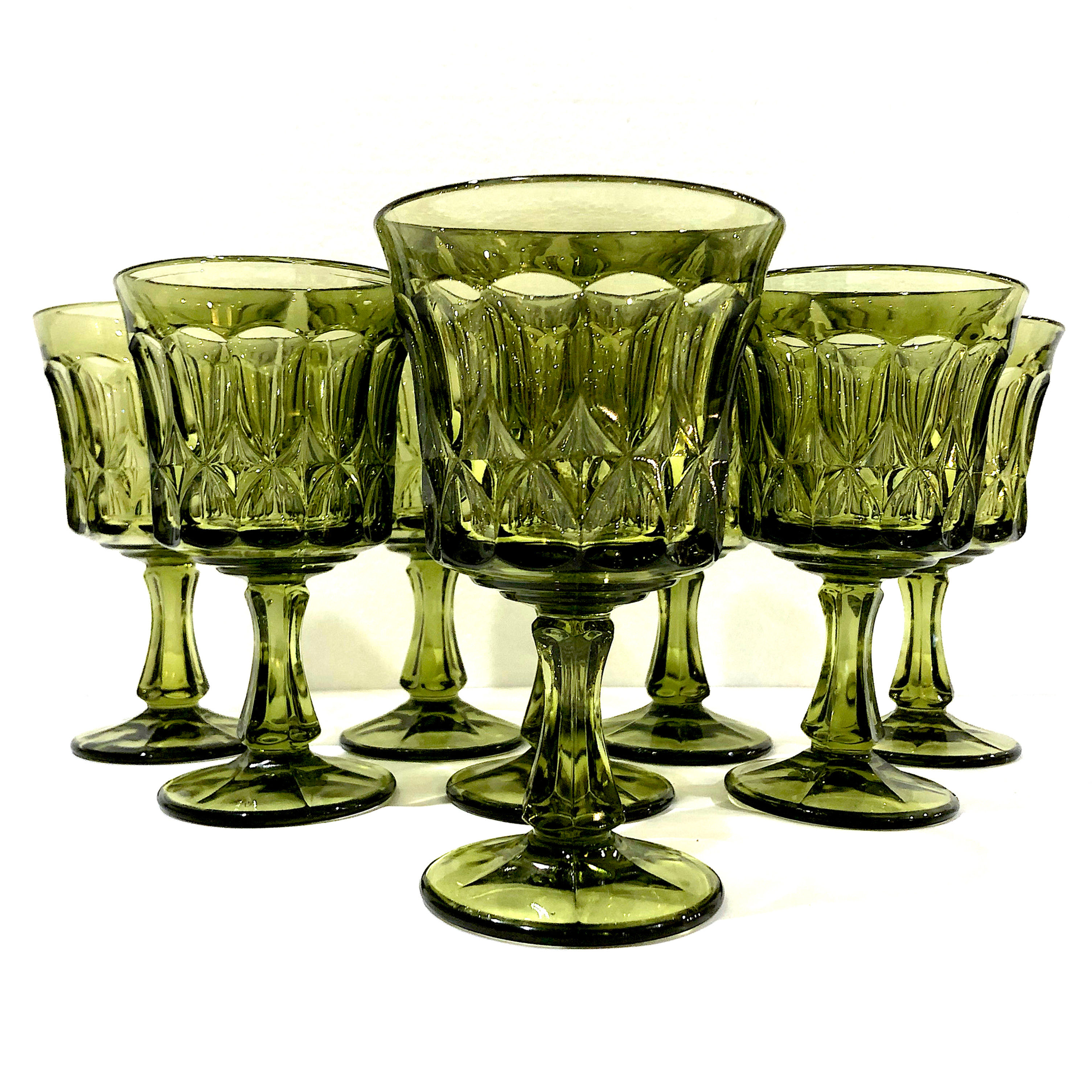 SOLD: Mid-Century Modern Avocado Green Goblets - Set of Eight
