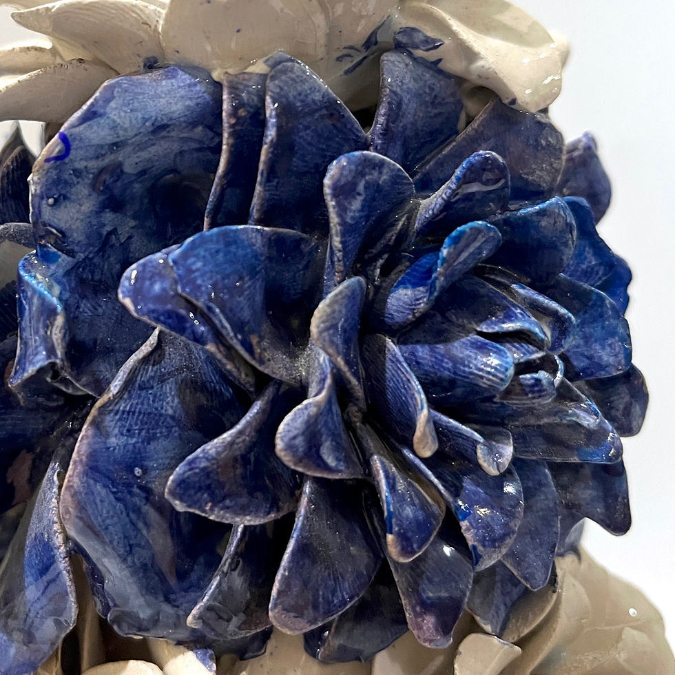 Thumbnail: SOLD: 1960s Italian Porcelain Blue and Blanc De Chine Floral Topiary Description